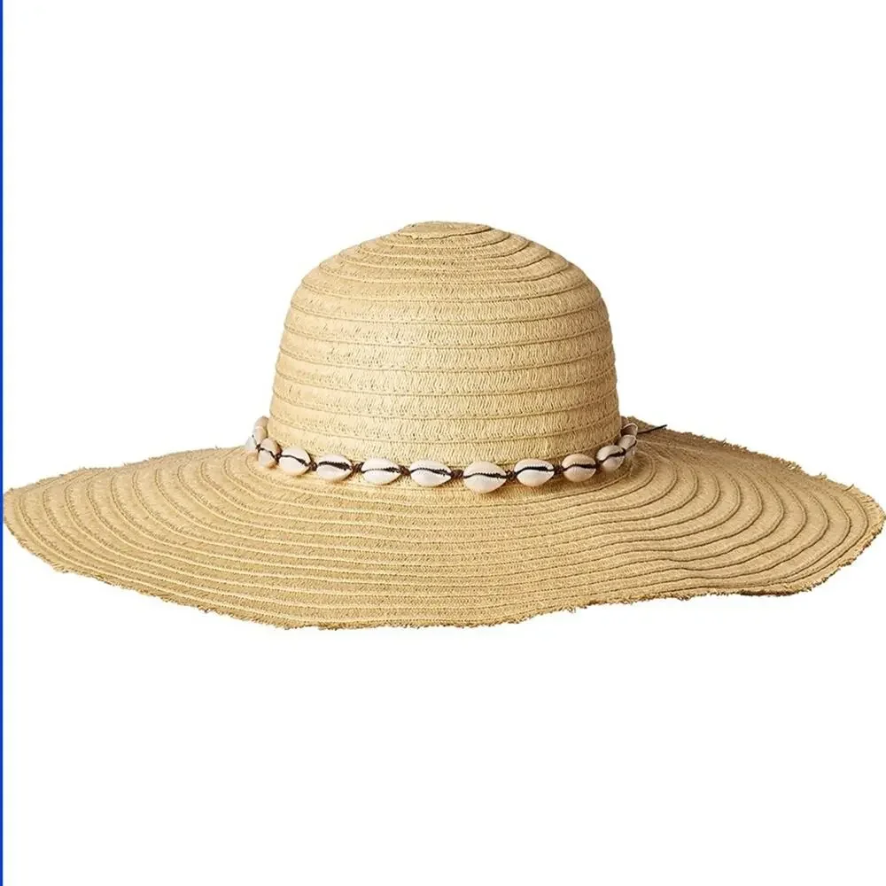 NEW Steve Madden Flopy Beach Sun Hat Shell Trim Boho Women's